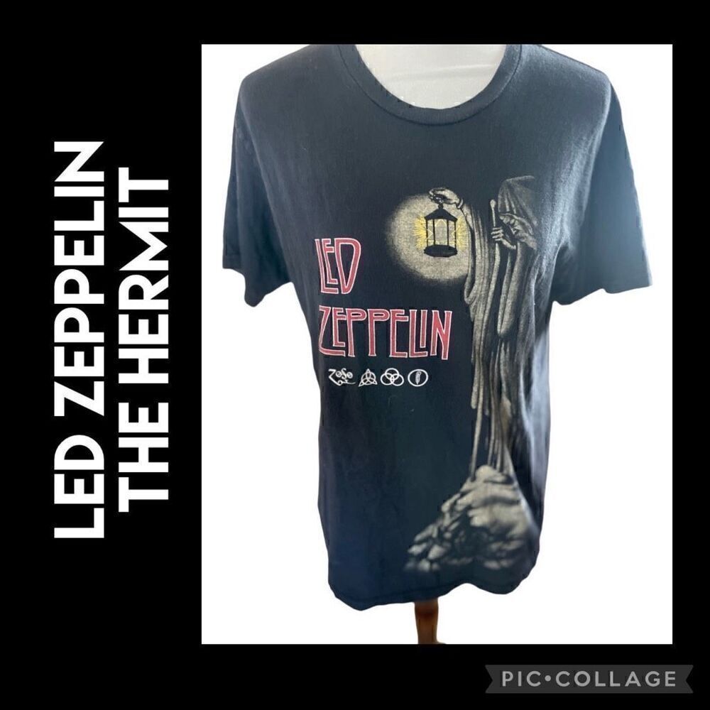 Led Zeppelin The Hermit Black 100% Cotton Short Sleeve Graphic T-Shirt Size Medi